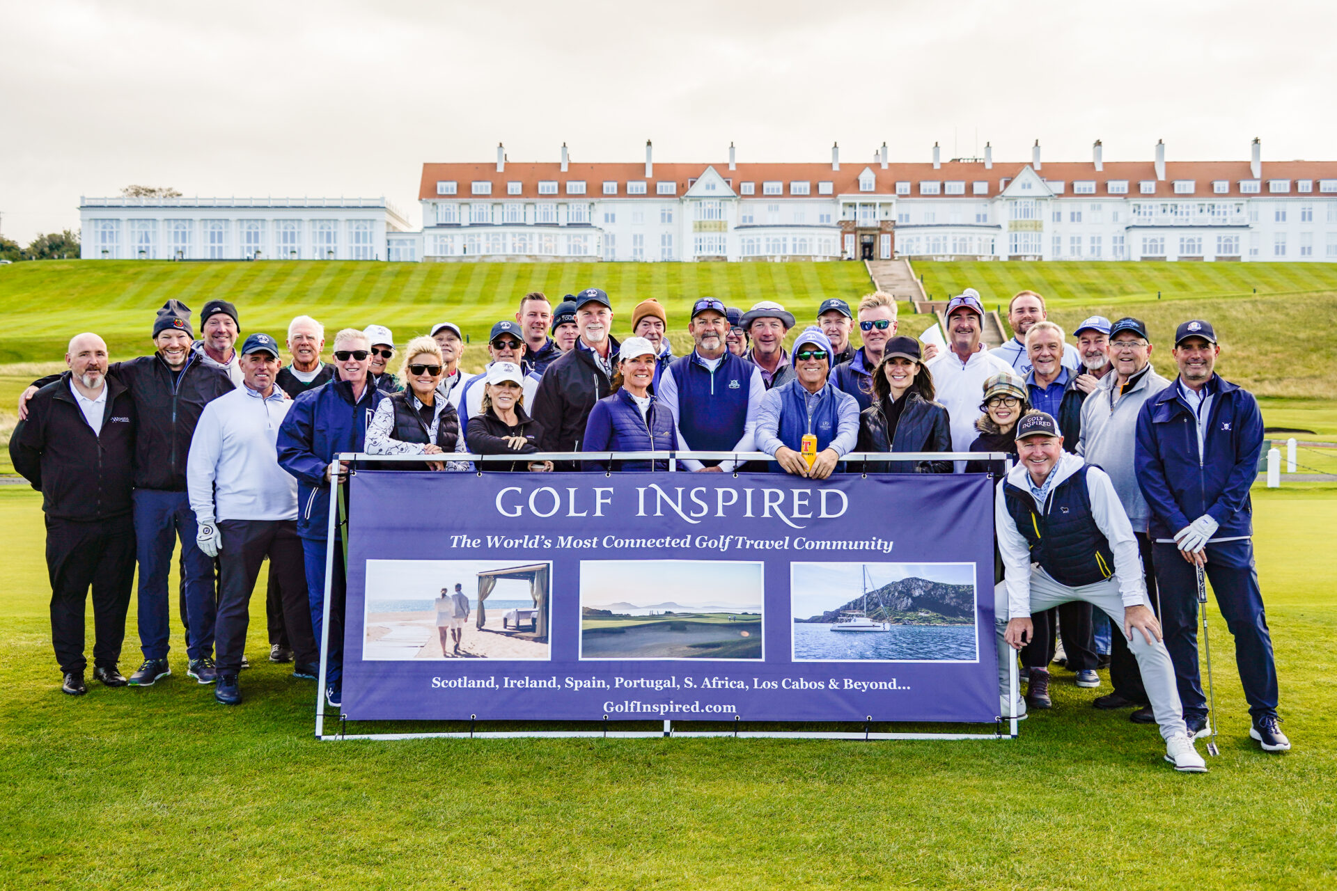 Guests of Golf Inspired's 2024 Ayrshire Links Invitational Presented by SQAIRZ in front of Trump Turnberry