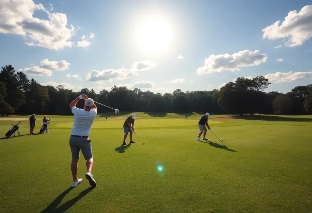 Golfers practicing on Atlanta's sunny golf course
