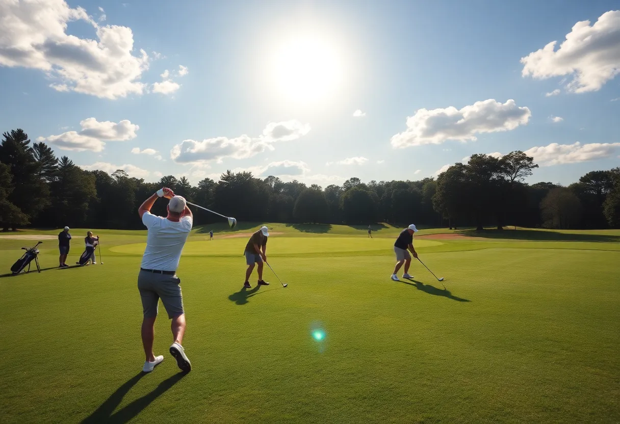 Golfers practicing on Atlanta's sunny golf course