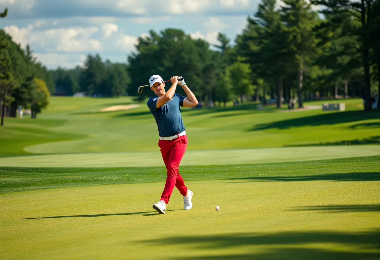 Bryson DeChambeau golfing at the International Series India in Gurugram
