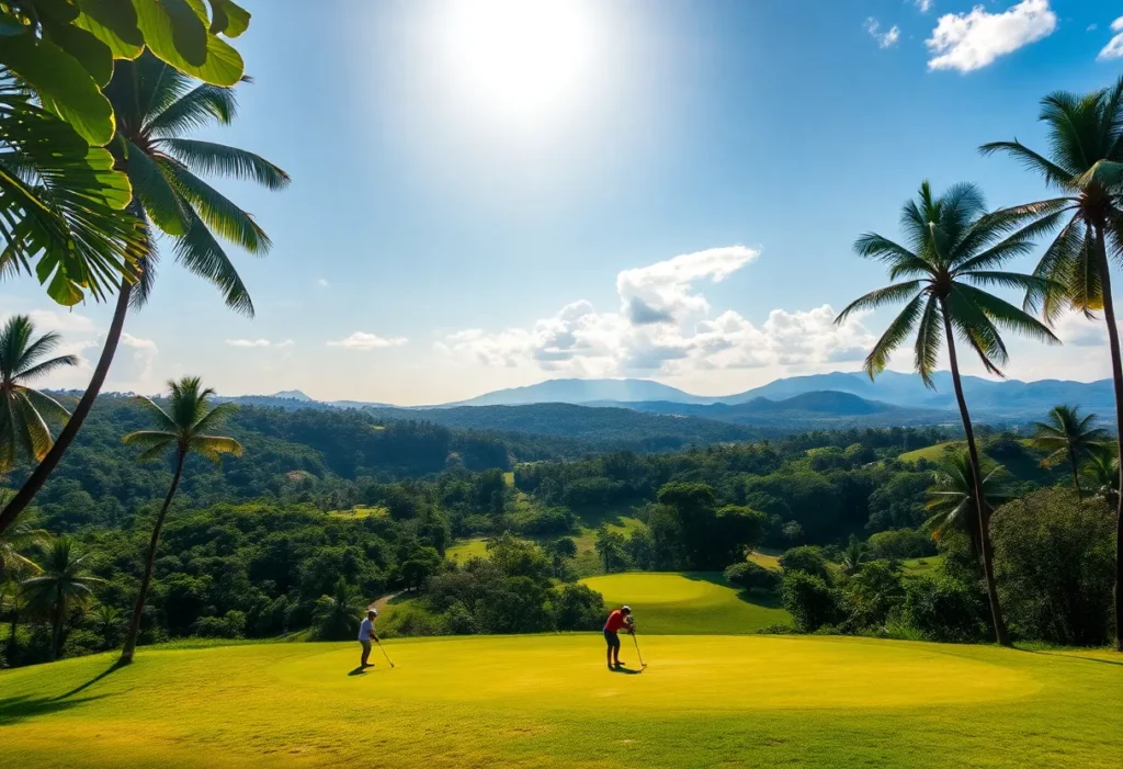 Stunning golf course in Colombia with golfers on the green