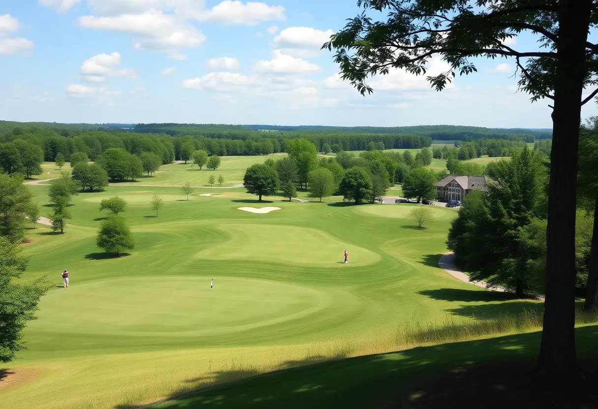 Beautiful Congressional – Blue golf course in Maryland with golfers on the fairway.