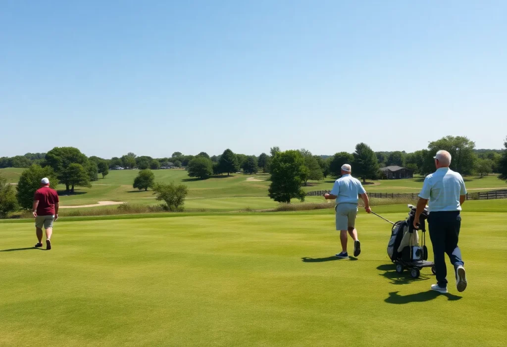 Golf enthusiasts playing on a scenic Detroit golf course