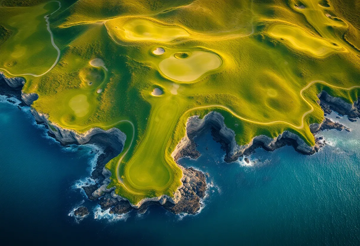 Aerial view of a diverse golf course in America