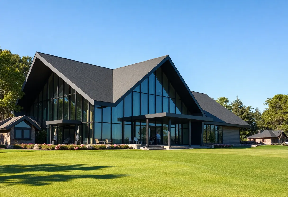 A sleek modern clubhouse at Dormie Club in West End, NC