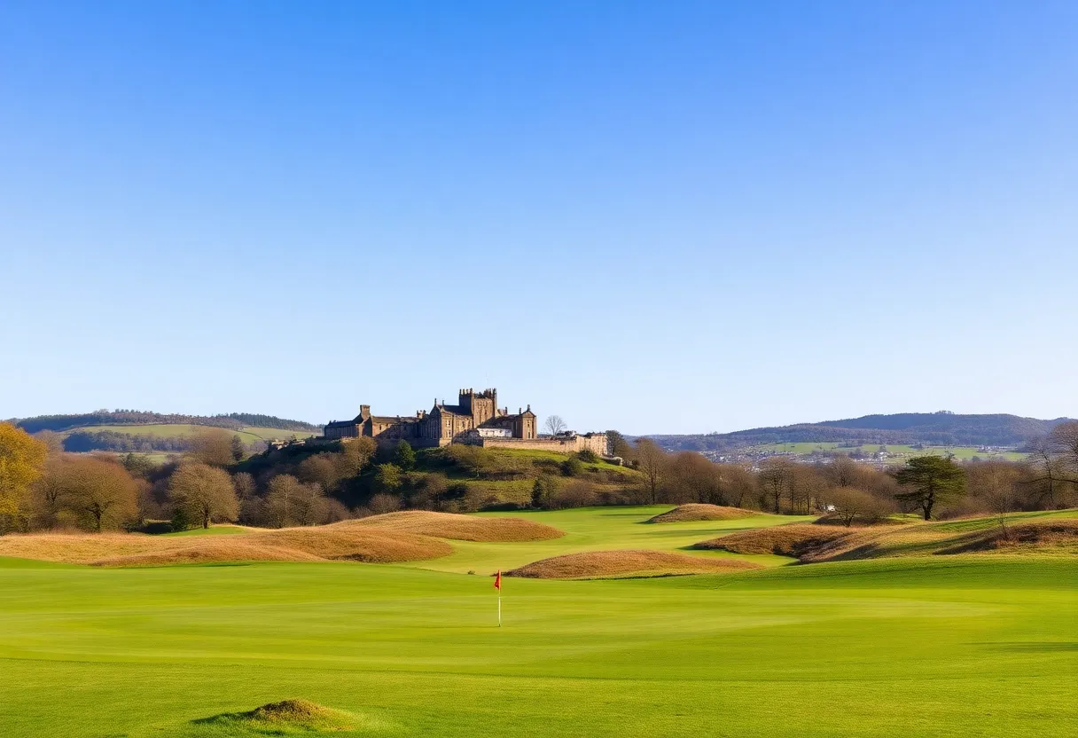 A picturesque view of a golf course in Edinburgh, Scotland.