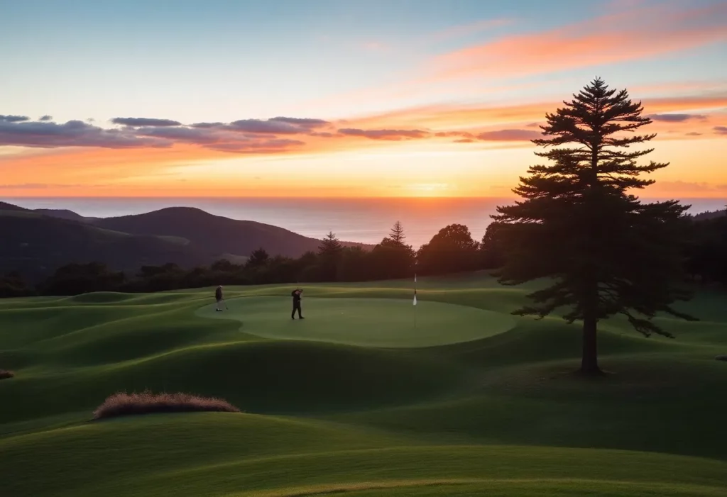 Golfers enjoying a sunny day at Goat Hill Park in Oceanside, California.