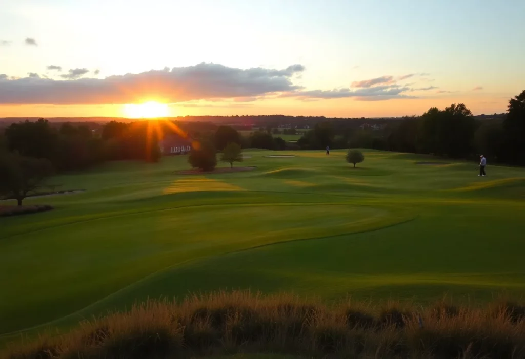 A stunning view of a golf course in Luton with golfers enjoying the game.