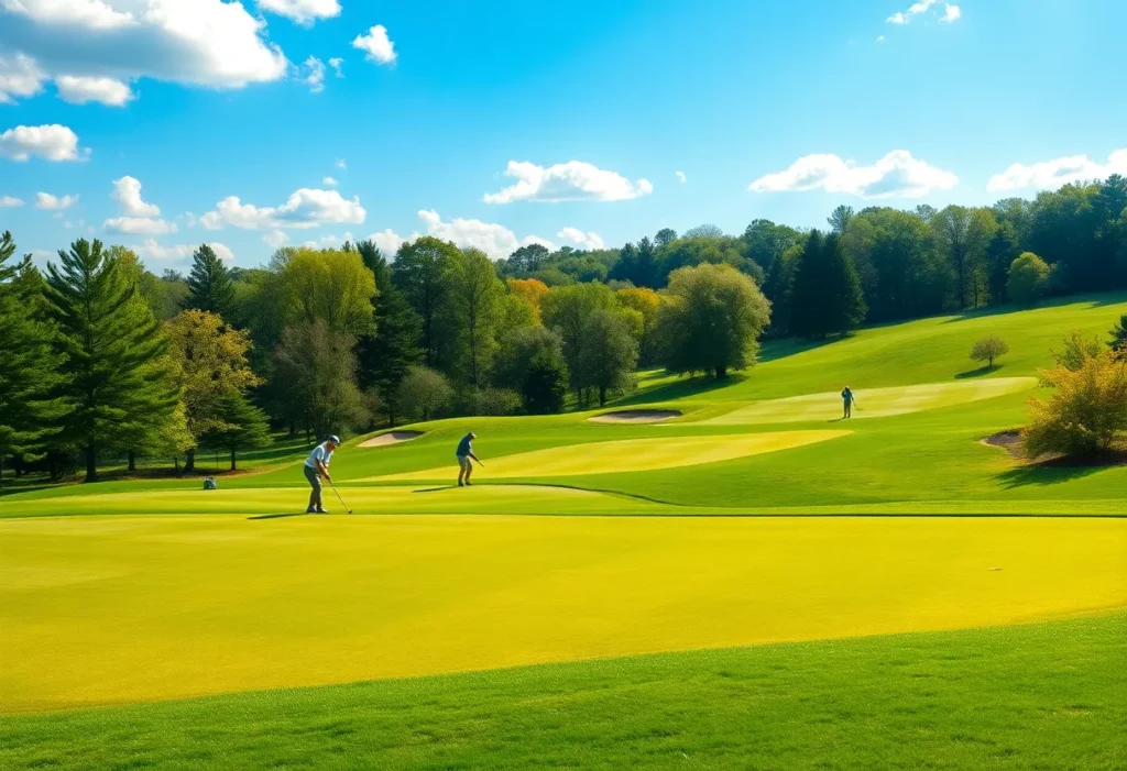 A vibrant golf course with players enjoying a sunny day