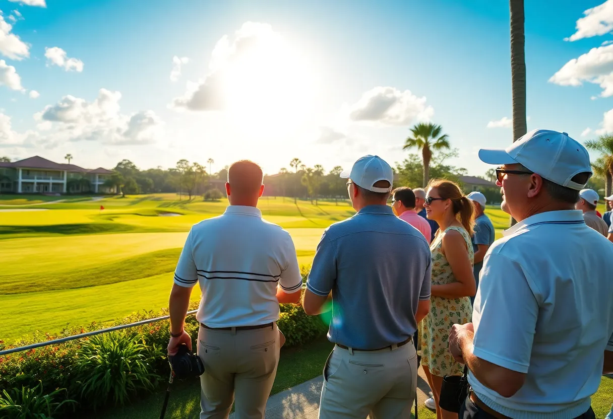 Golf enthusiasts enjoying a sunny day at Heathrow Legacy Country Club in Orlando