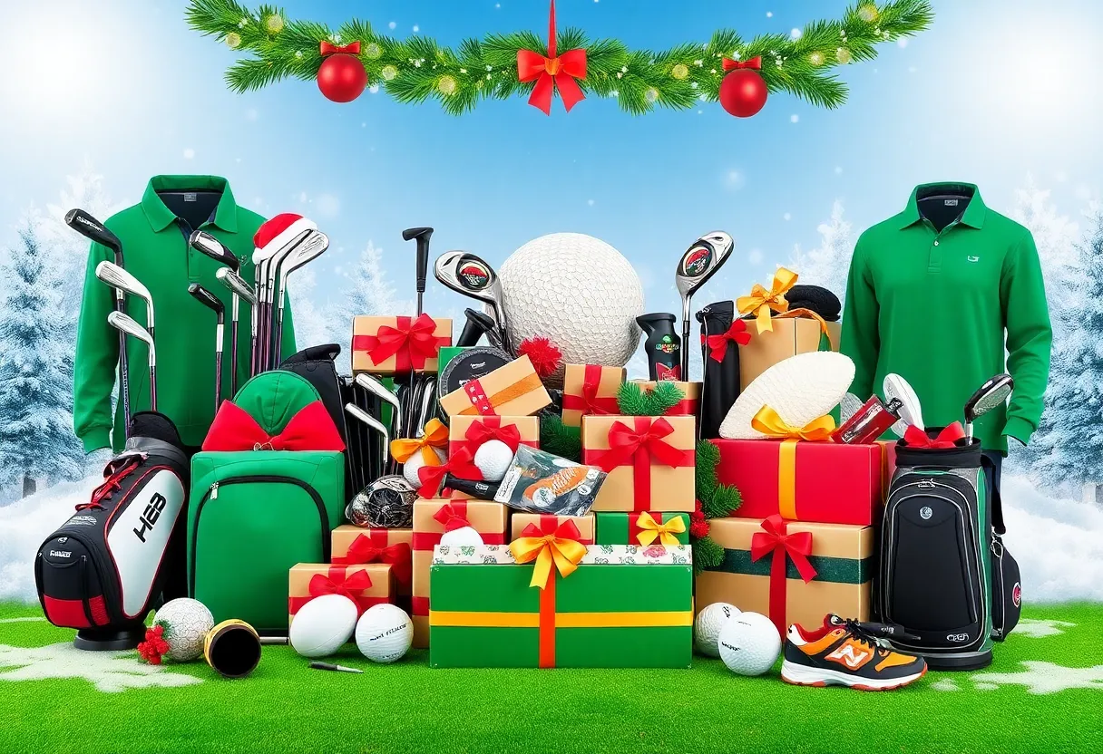 A collection of golf gifts displayed for the holidays