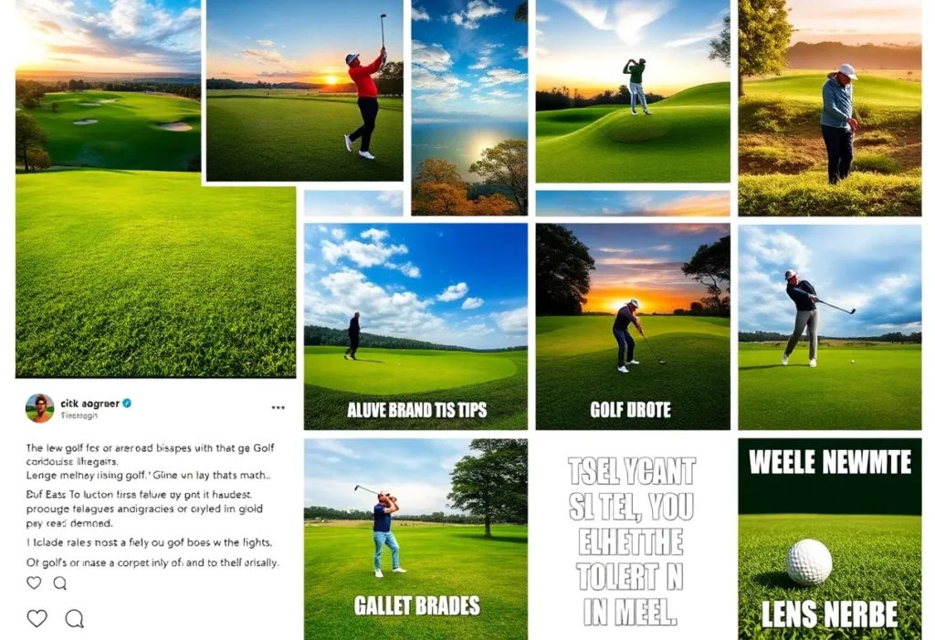 Collage of Instagram golf-themed posts featuring tips, beautiful courses, and humorous moments.
