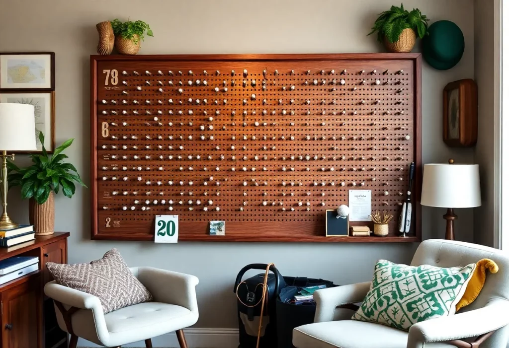 Pegboard for tracking golf courses made from walnut wood