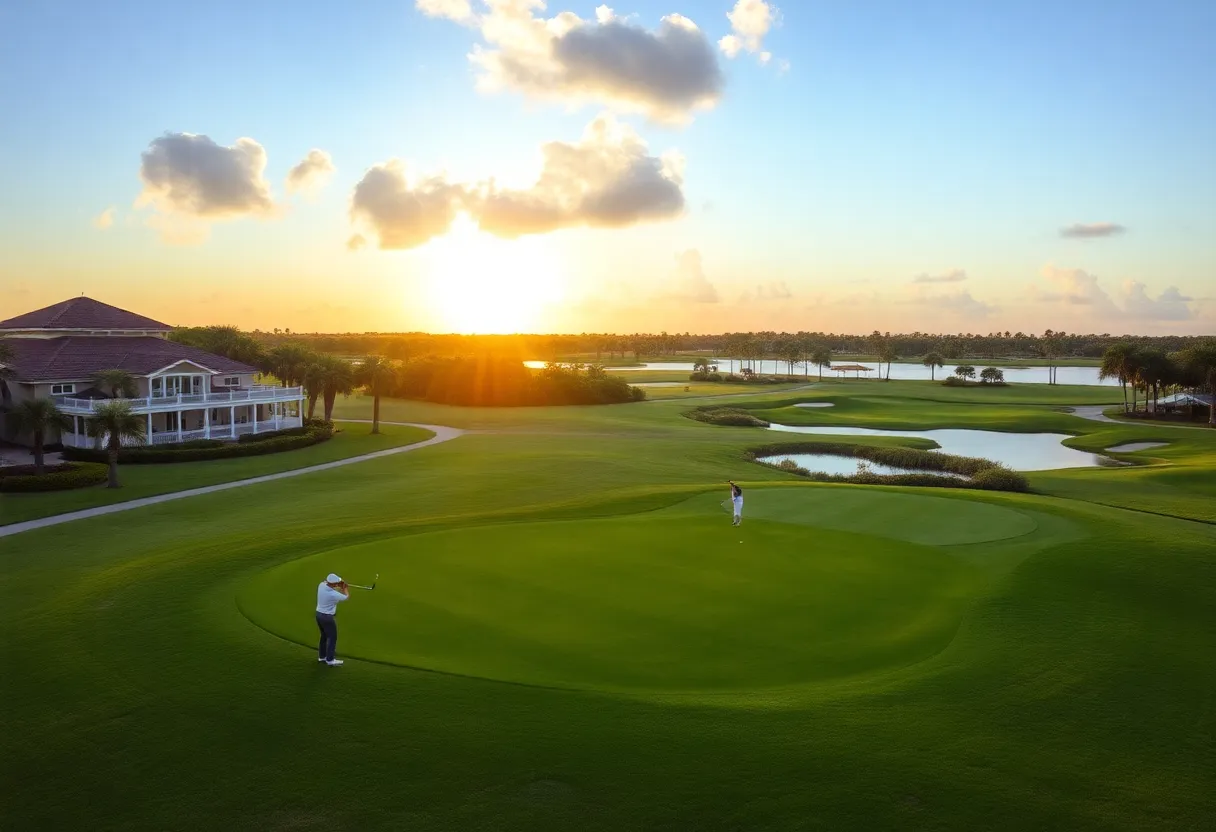 Golfers enjoying a sunny day at a luxury golf course in Fort Myers.