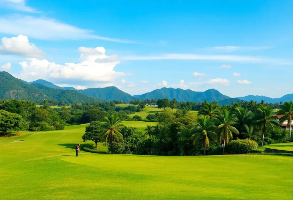 Golfers on a beautiful Vietnamese golf course