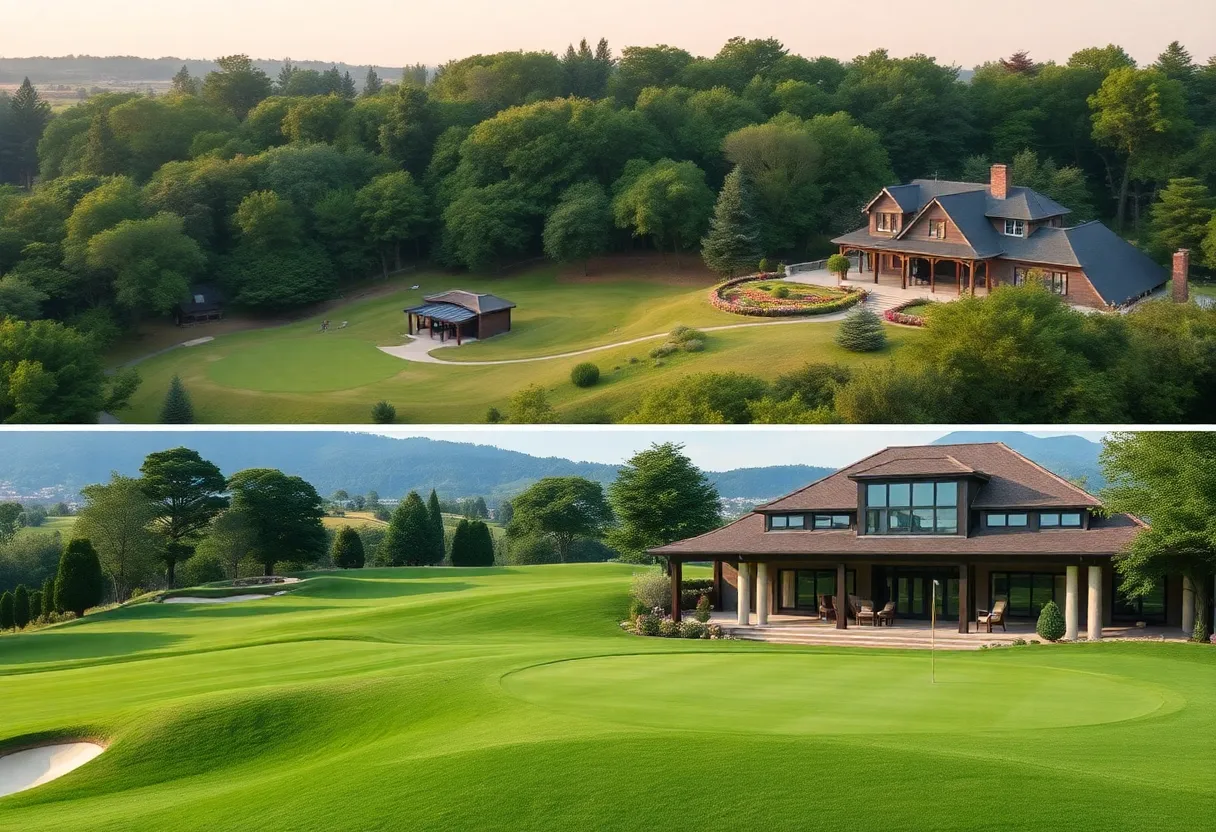 A comparison of a golf course in Albany and a private club in South Korea.