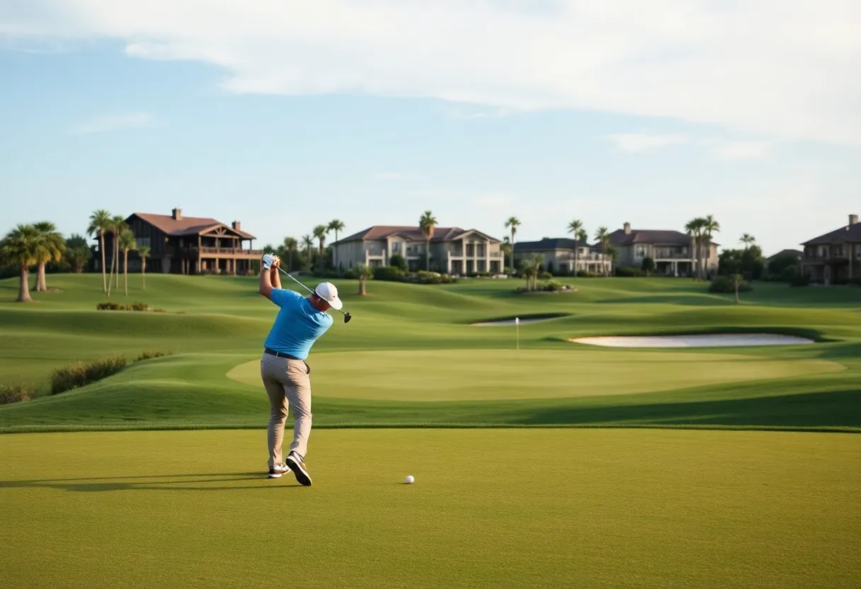 A stunning golf course view with a golfer