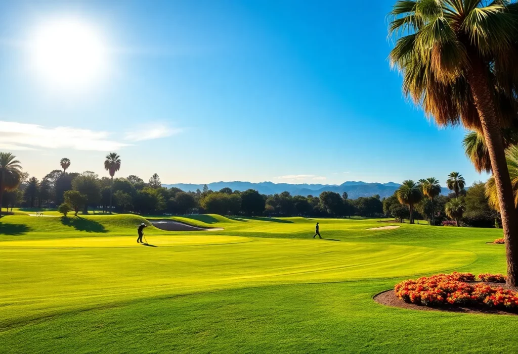 Golfers enjoying a sunny day at a Los Angeles golf course
