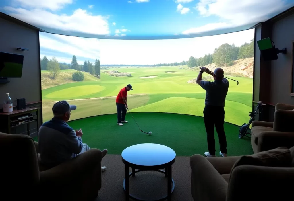 Golfers using Trackman simulator at Pinecrest Golf Course