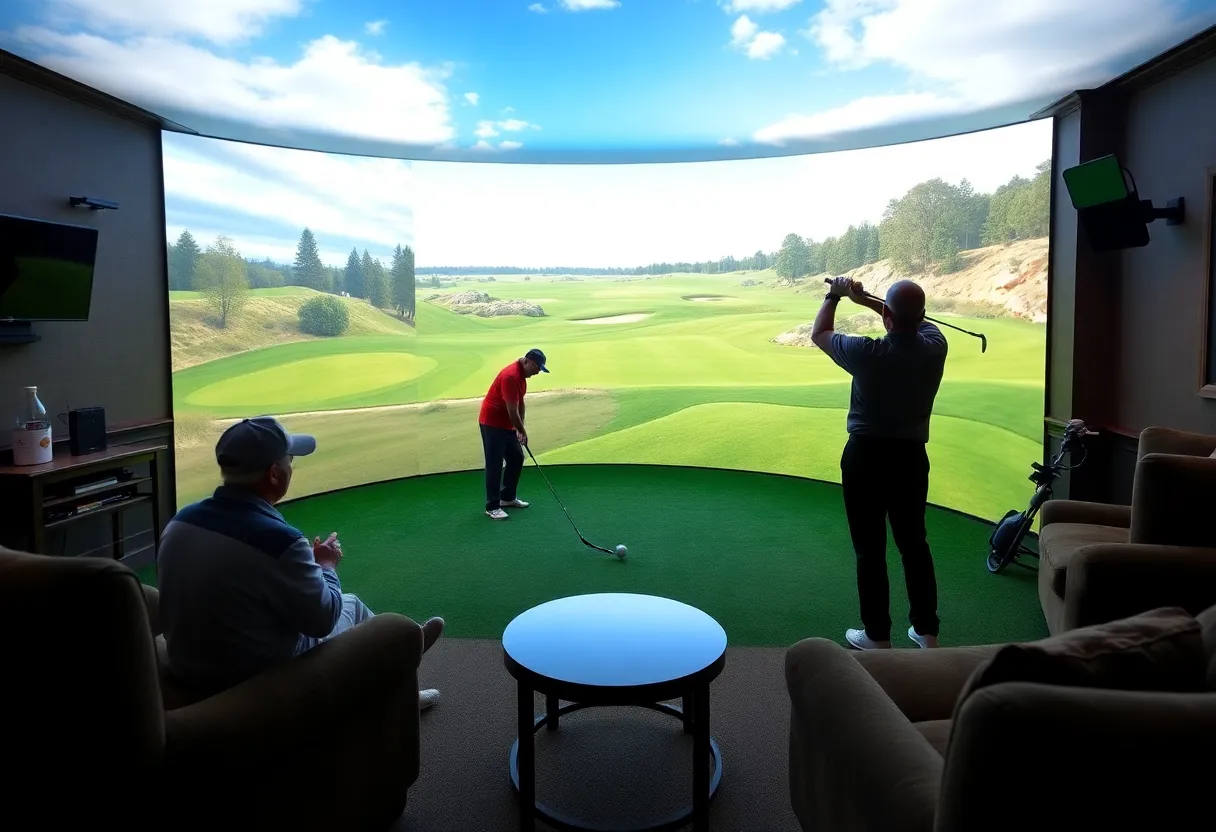 Golfers using Trackman simulator at Pinecrest Golf Course