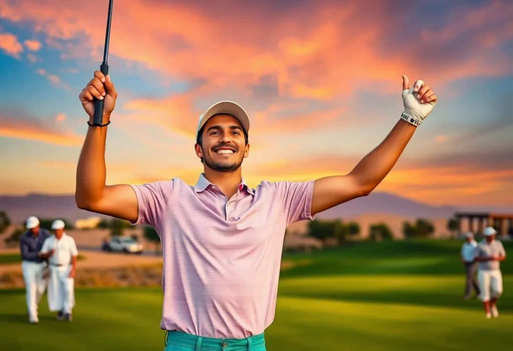 Joaquin Niemann celebrating his win at the Saudi International