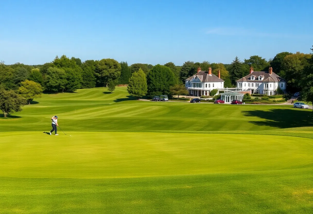 Golfers playing on a lush golf course in Luton, Bedfordshire