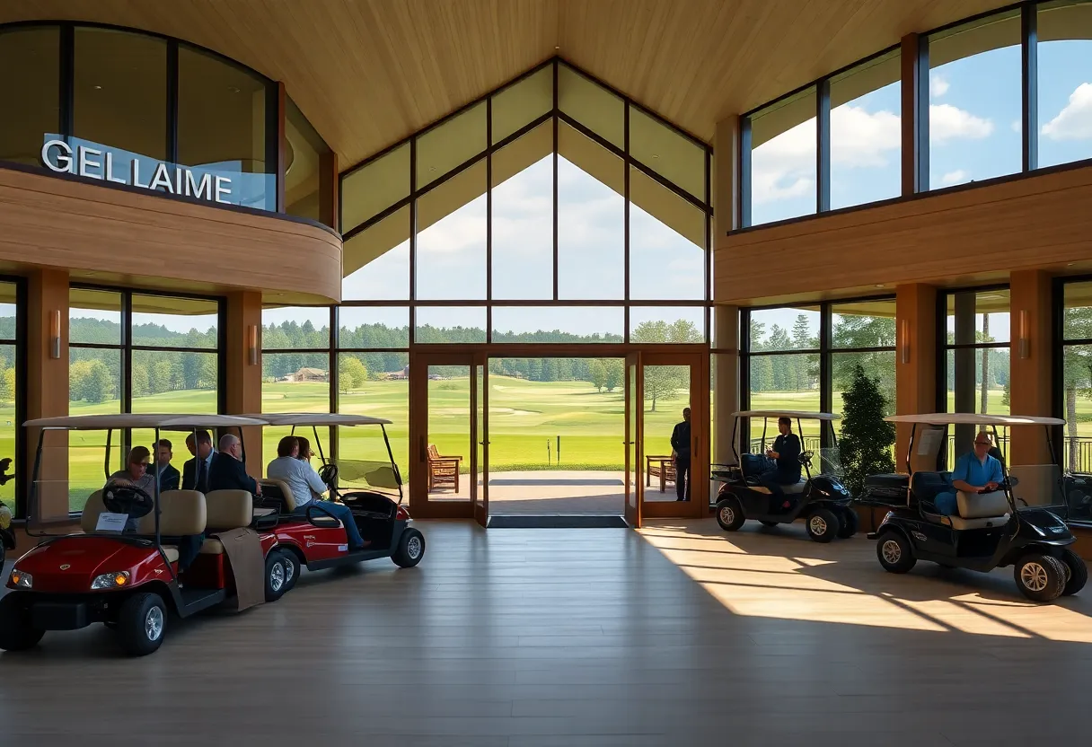 Exterior view of the luxurious Dormie Network clubhouse with golf course
