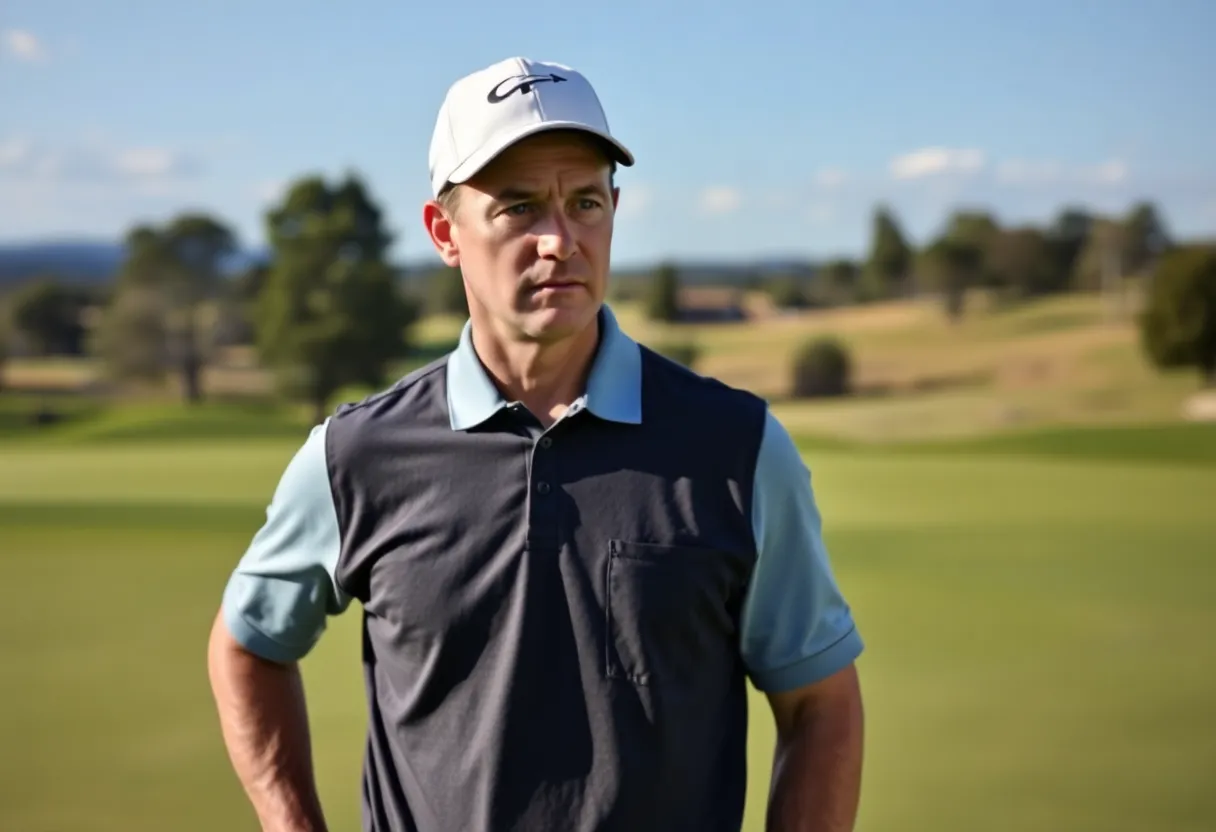 Professional golfer Marco Penge on the golf course looking disappointed due to his suspension.