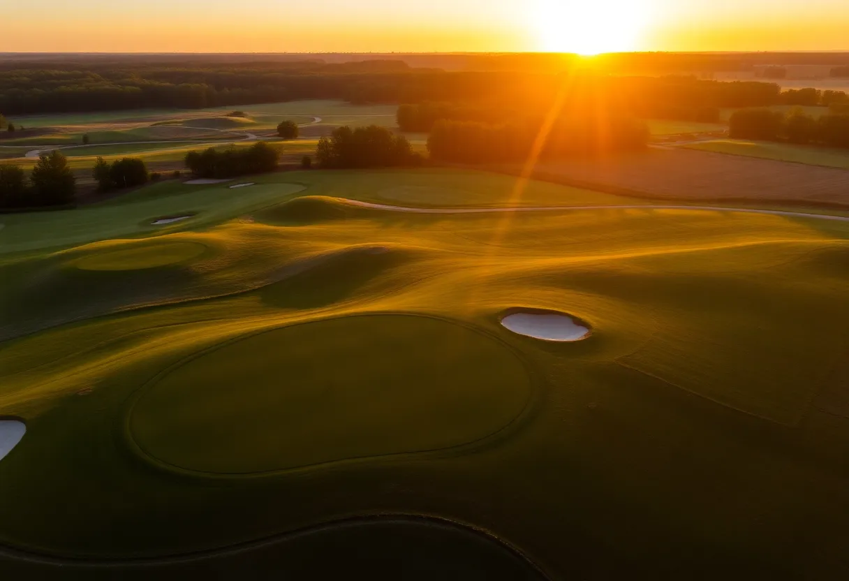 Scenic view of a golf course in Maryland during sunset.