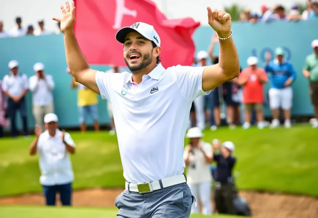 Joaquin Niemann celebrating his LIV Golf victory in Riyadh