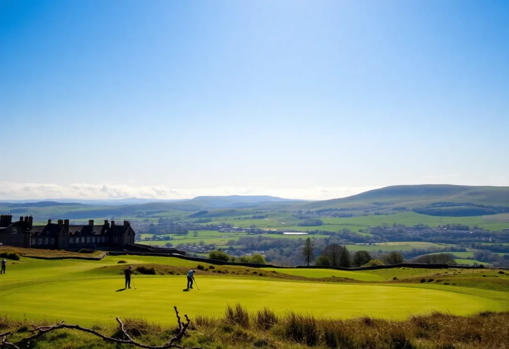 Golfers on the Old Course at St Andrews, Scotland.