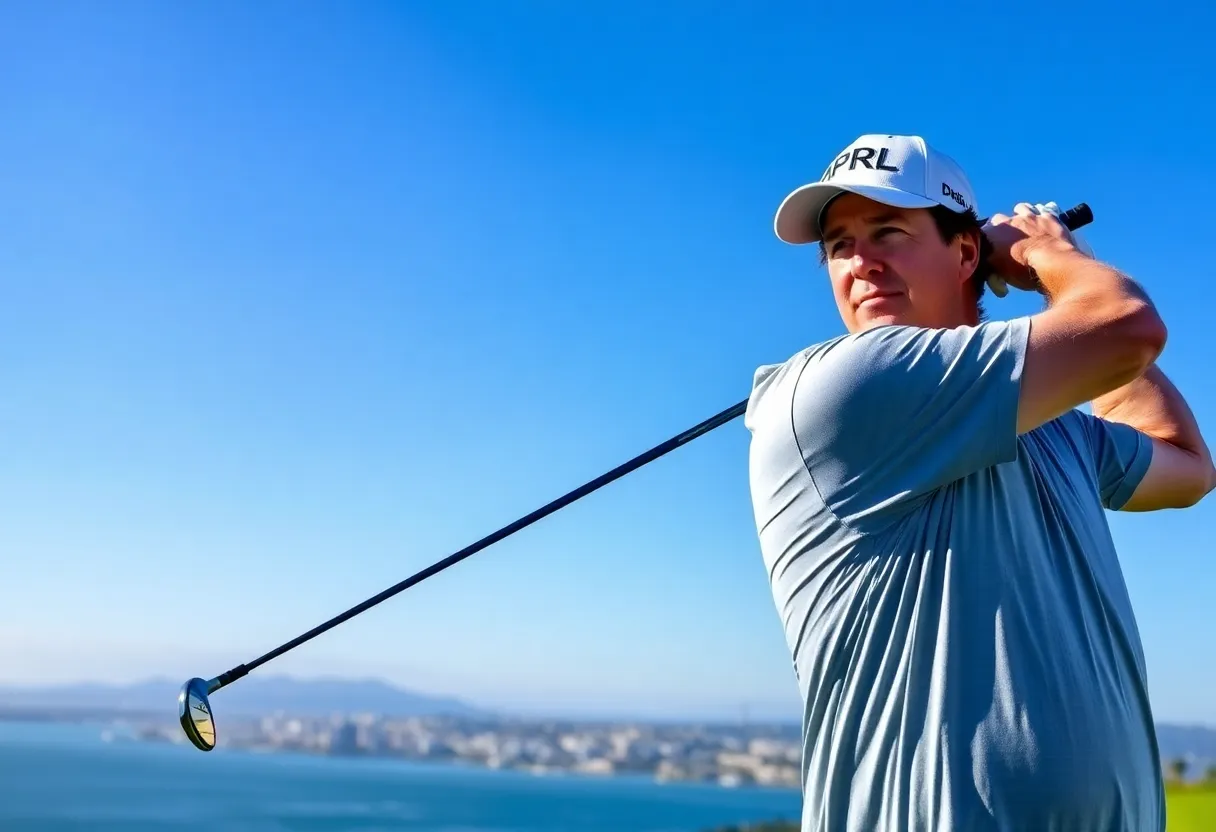 Phil Mickelson swinging his golf club in San Diego.