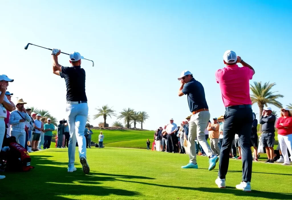 Professional golfers competing in a tournament at Riyadh Golf Club