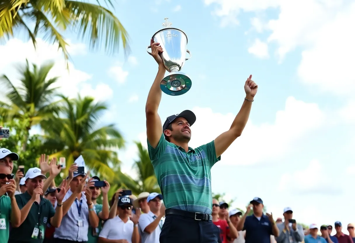 Scottie Scheffler lifting the trophy at the Hero World Challenge