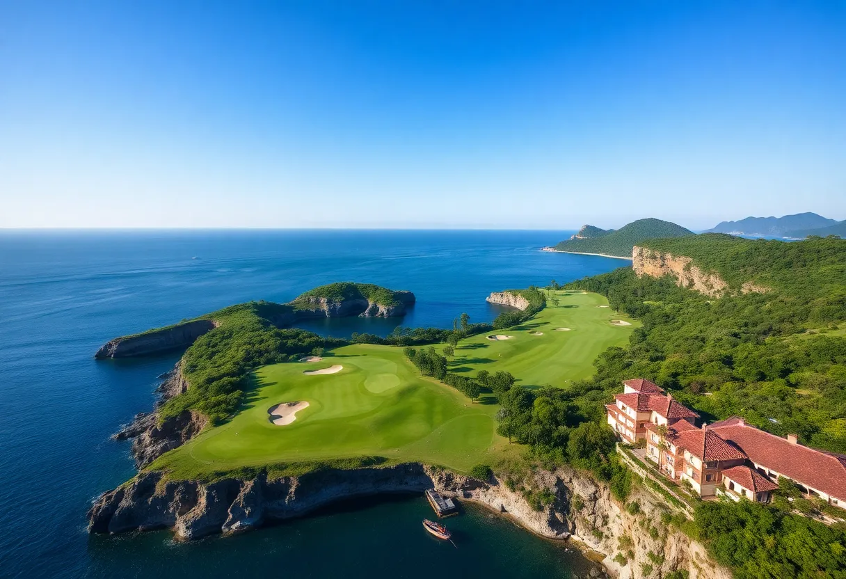 Stunning view of Shanqin Bay Golf Club on Hainan Island.