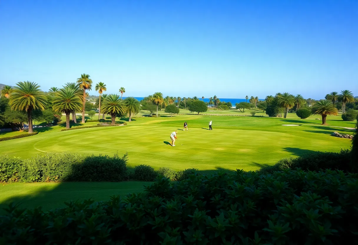 Golf enthusiasts playing on a beautiful golf course
