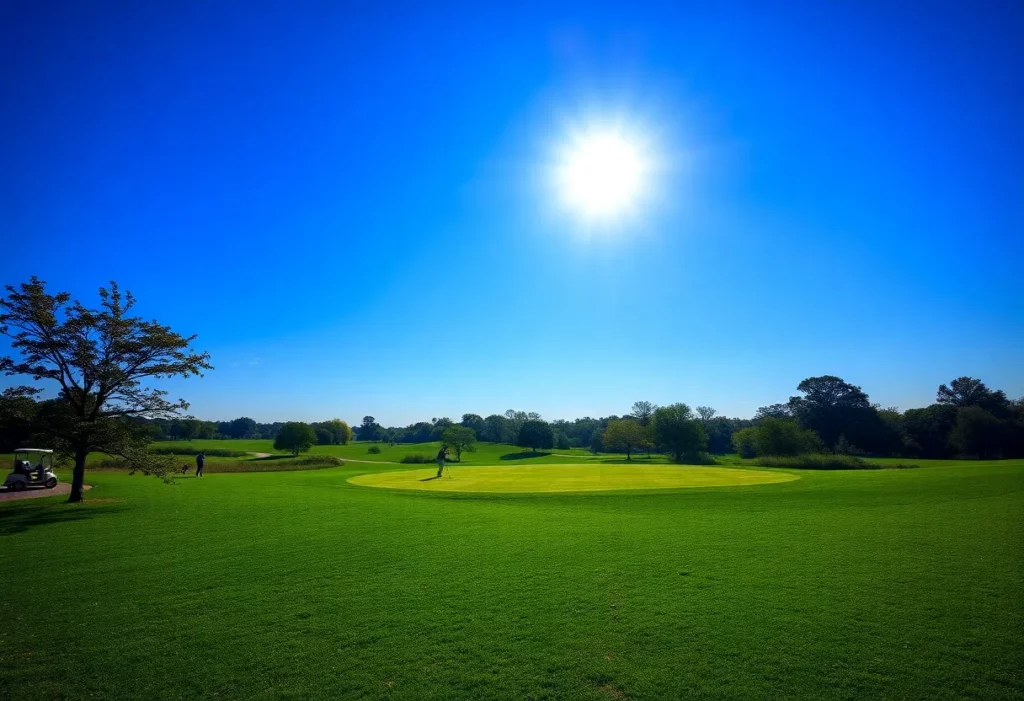 Golfers on a sunny golf course enjoying their game