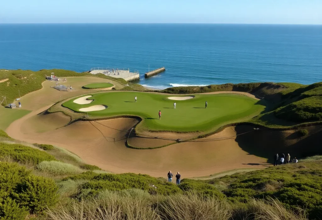 Construction site of Westport Golf Links with ocean in the background.