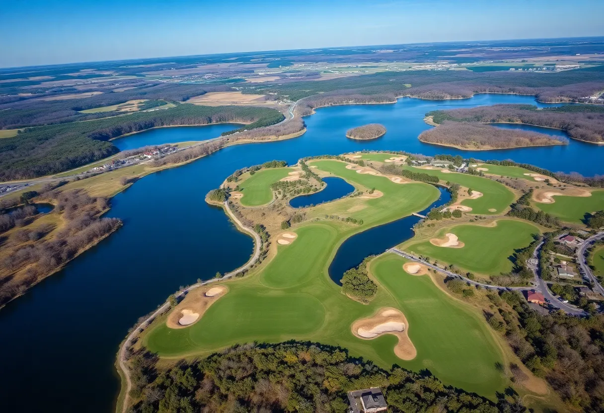 Aerial view of Branson golf courses with scenic landscapes