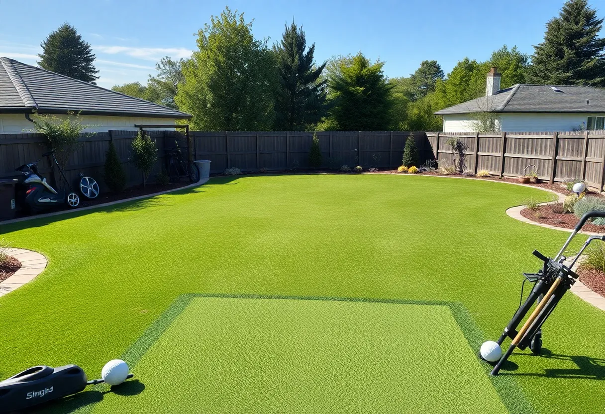 Backyard golf practice area with replica green