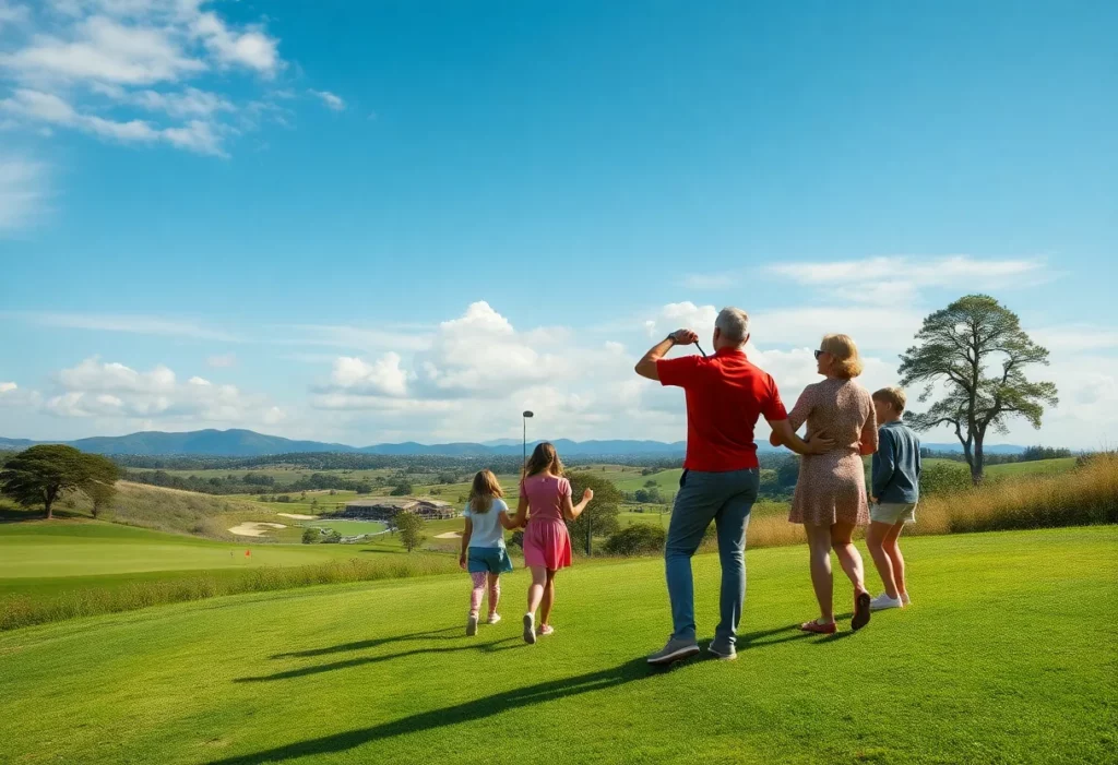 Family participating in activities during a golf trip