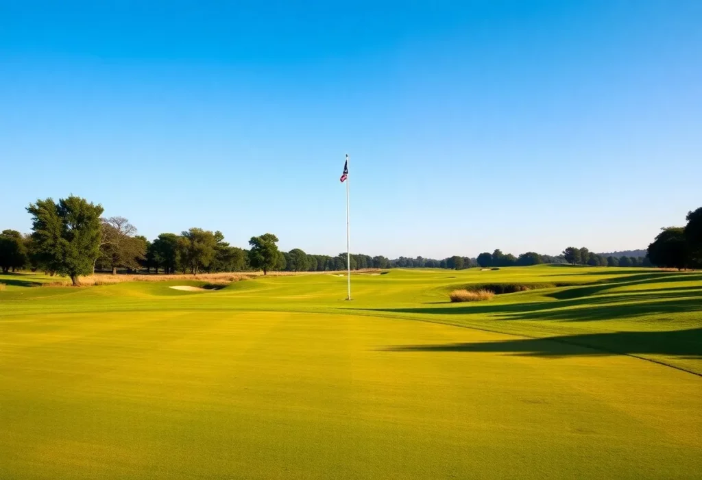Scenic view of a golf course with bright greenery