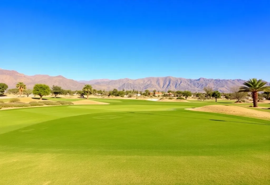Beautiful desert golf course with mountains in the background