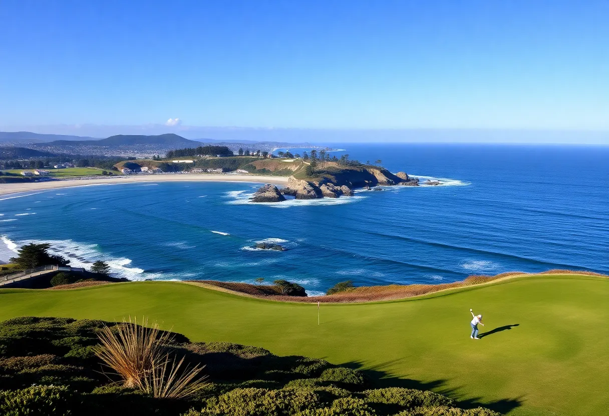 Pebble Beach Golf Course with players on the course