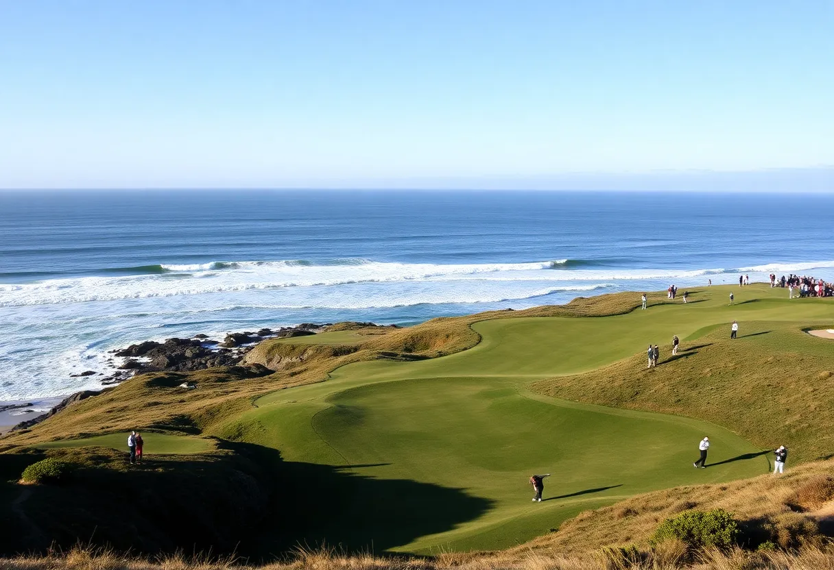 Golfers at Pebble Beach Golf Links during a tournament