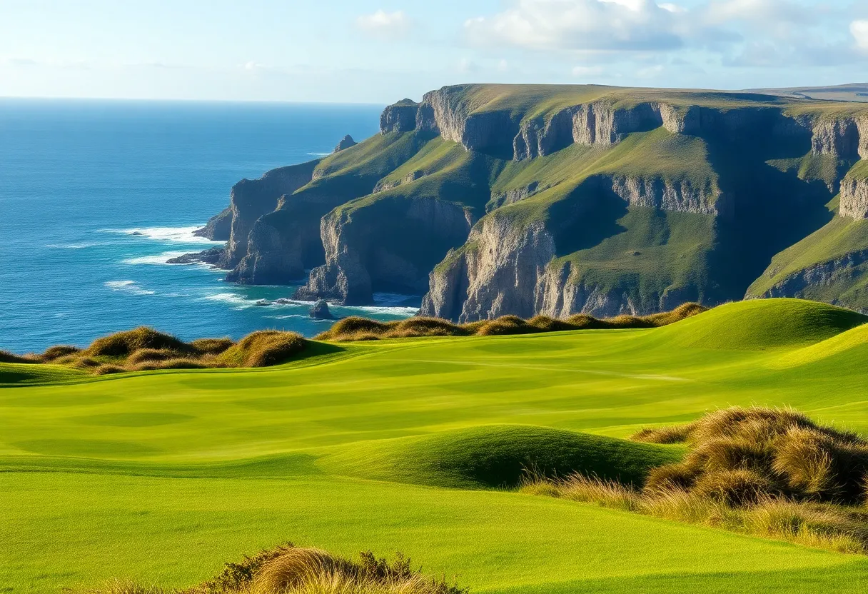 A picturesque view of the Pebble Beach golf course during the Pro-Am tournament.
