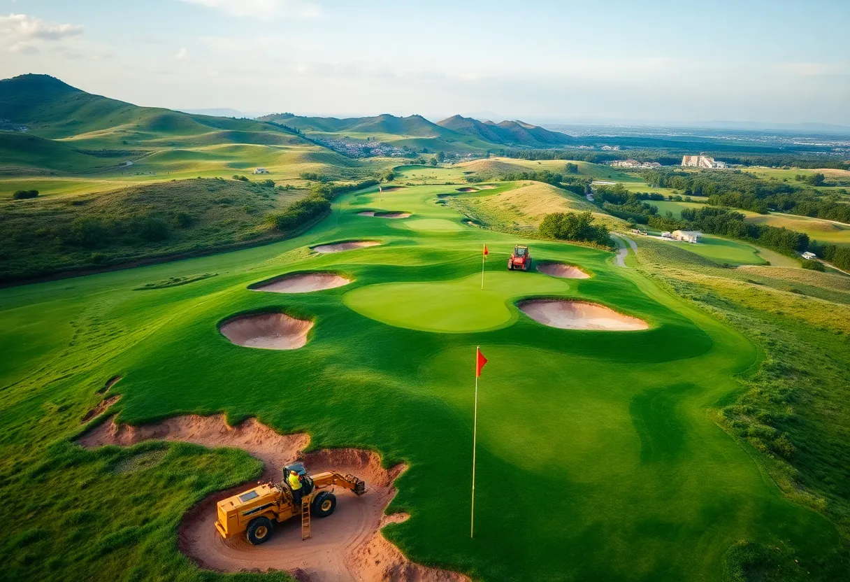 Aerial view of the construction site for a new golf course at Streamsong Resort.