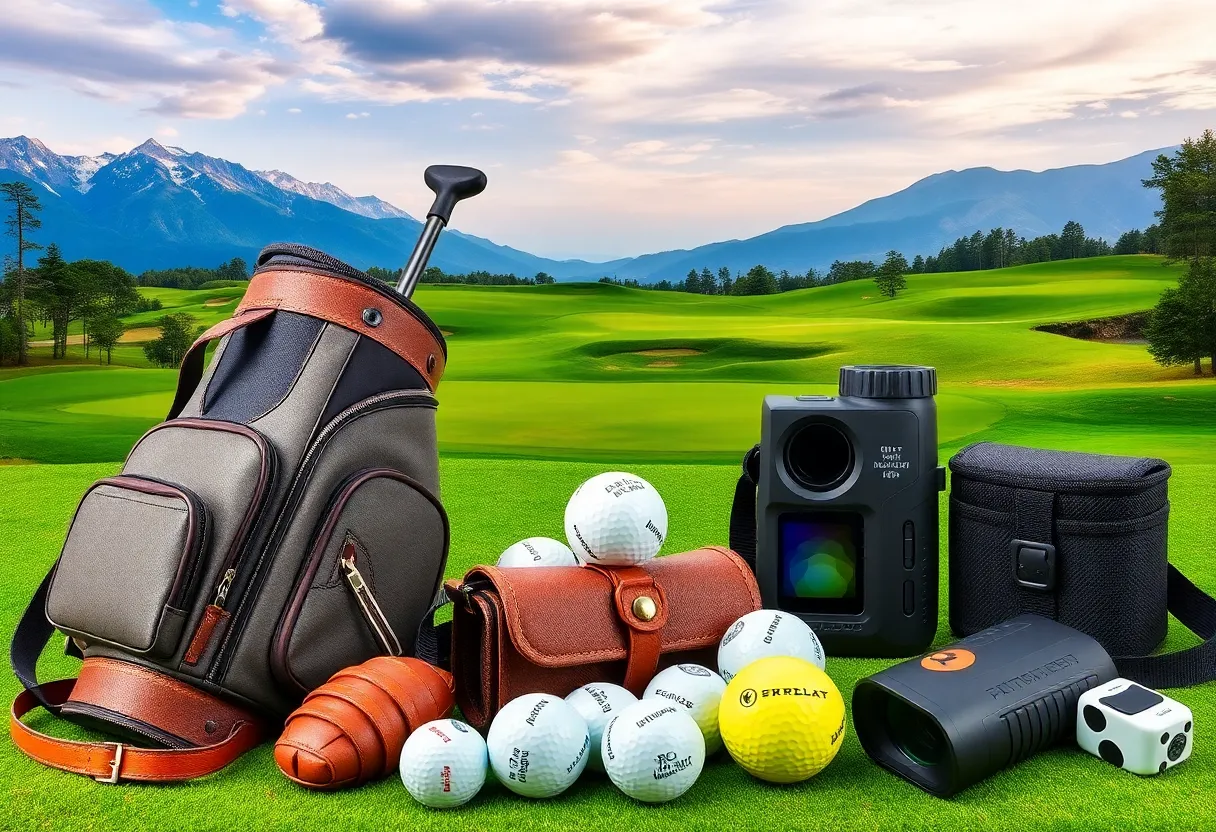 A variety of golf-themed gifts suitable for travelers.