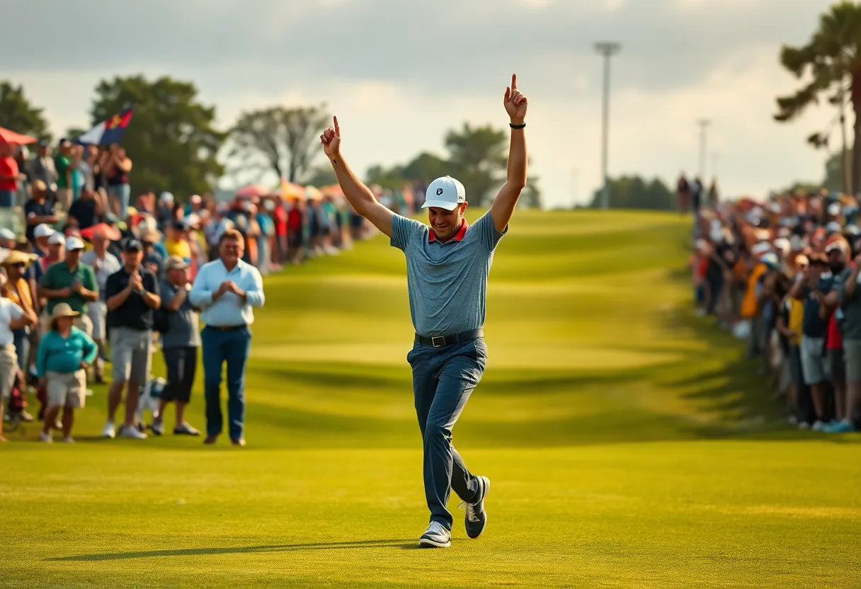 Golfer celebrating a victory at a tournament