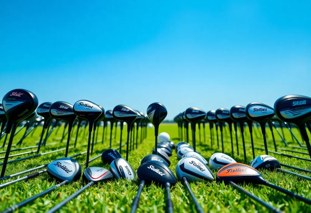 Diverse golf drivers on a green field